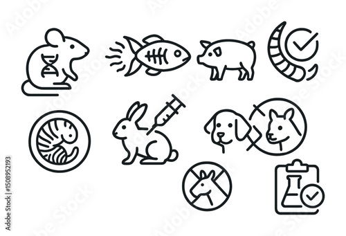 Animal testing and research icons for scientific and ethical discussions