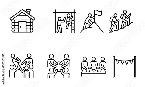 Outdoor adventure and team building activities icons for design and presentation