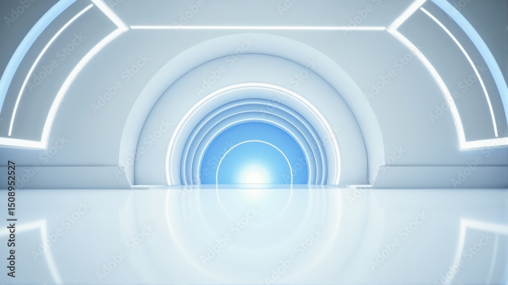 Fototapeta premium Futuristic Tunnel with Glowing Light at the End 