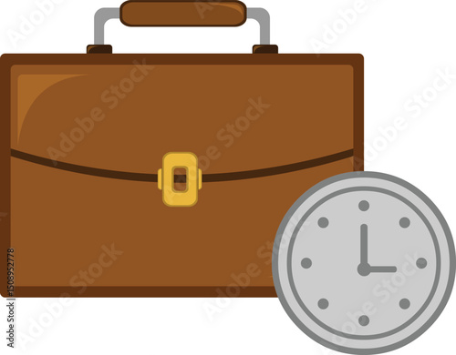 vector illustration icon office portfolio and clock, in work day concept