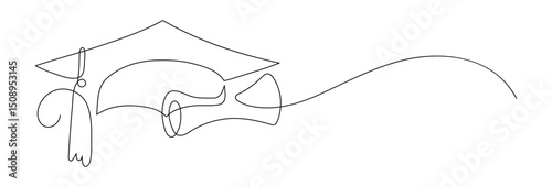 Graduation cap. Continuous line drawing.