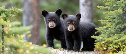 Forest friends Two curious bear cubs