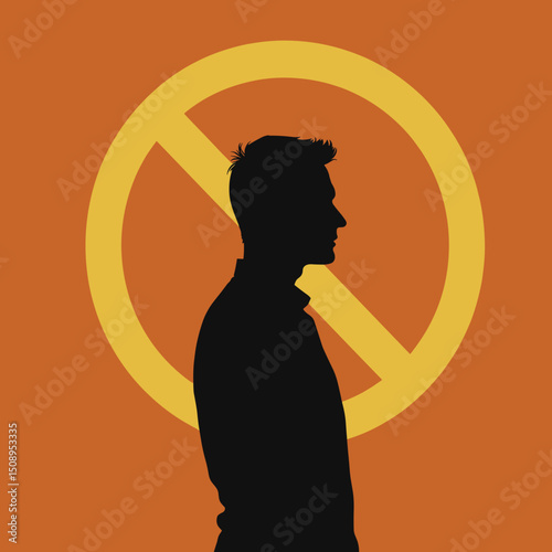 Silhouette of a man standing against warning sign background  