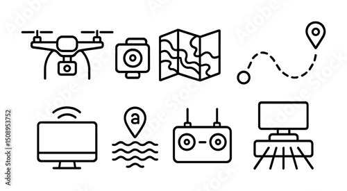 Drone navigation technology icons for maps and gps