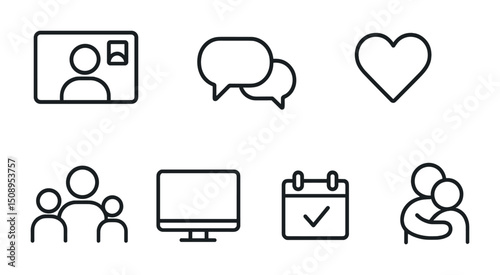 Social media icons set for communication, family, and event planning design