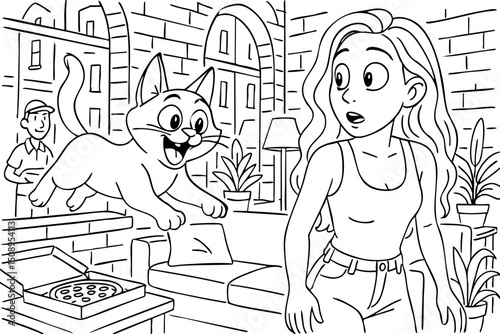 Playful Cat Jump Doodle Art