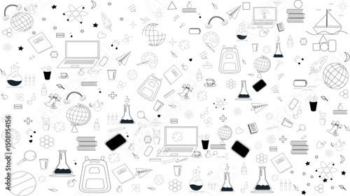 A background with school supplies, a globe, a backpack, and creative elements. Back to School background for advertisements, banners, flyers and flyers. Vector illustration