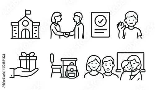 Back to school icons: education, family, and community concepts for design