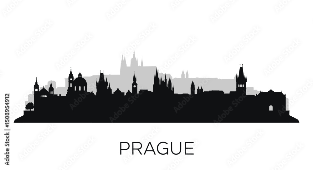 Fototapeta premium Prague Skyline with Czech Republic, and Black Silhouette.