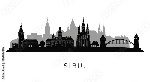 Sibiu Skyline with Romania City Silhouette.