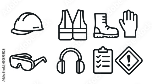Essential safety equipment icons for construction and workplace design