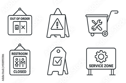 Collection of maintenance and service zone icons for signage design