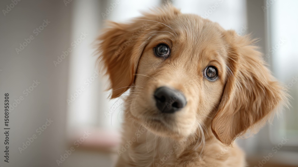 Obraz premium Golden Retriever Puppy CloseUp Portrait of a Cute Dog
