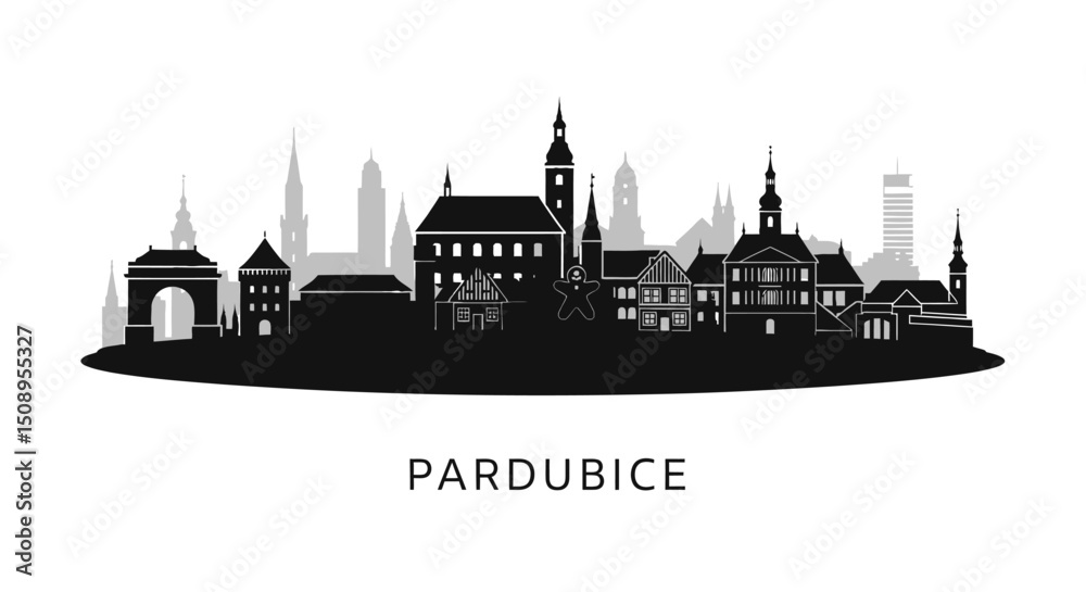 Fototapeta premium Pardubice Skyline with Czechia Black Silhouette.