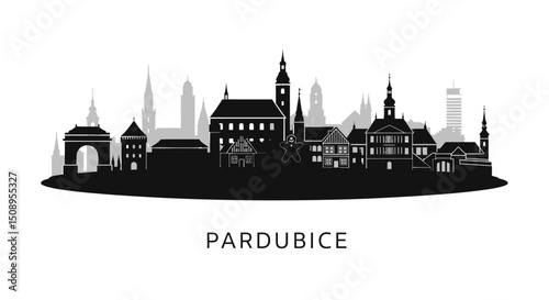 Pardubice Skyline with Czechia Black Silhouette.