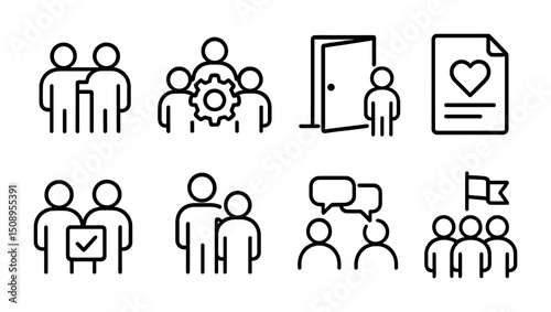 Teamwork and communication: line icons for collaboration and social interaction