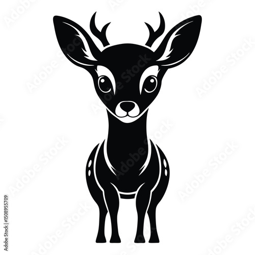 Cute black silhouette of a fawn deer