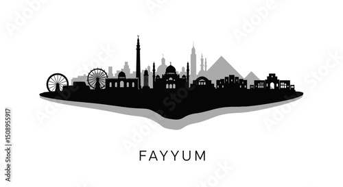 Fayyum City Skyline Egypt Landmark Silhouette.