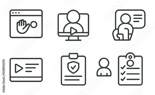 Online communication and video conference icons for digital meetings
