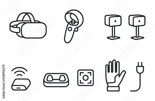 Virtual reality equipment icons for digital design and technology projects