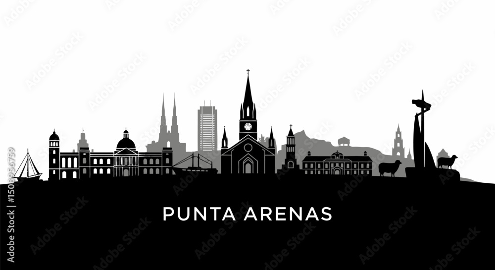 Fototapeta premium Punta Arenas Cityscape Silhouette with Chile.