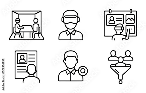 Virtual collaboration and job recruitment icons for modern business solutions