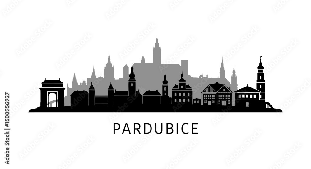 Naklejka premium Pardubice Cityscape Skyline Silhouette.