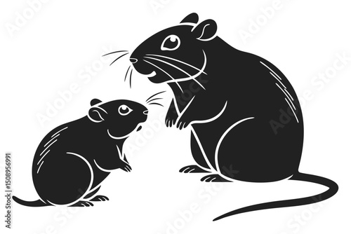 Black silhouette vector illustration of two mice isolated on white background