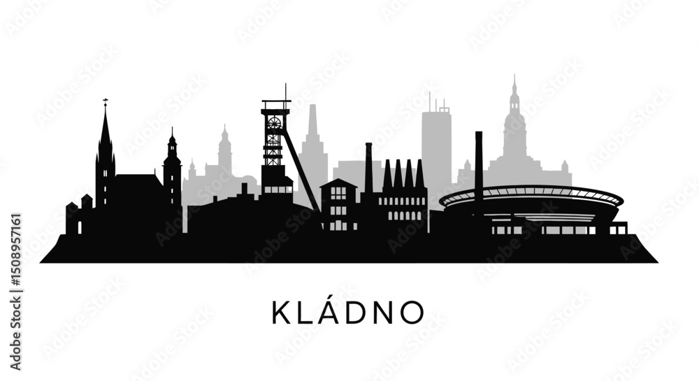 Fototapeta premium Kladno Skyline Silhouette with Czechia, and Cityscape.