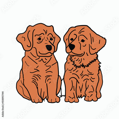 Two dogs are sitting next to each other. Cartoon Style Illustration