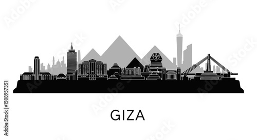 Giza skyline Egypt cityscape silhouette vector.