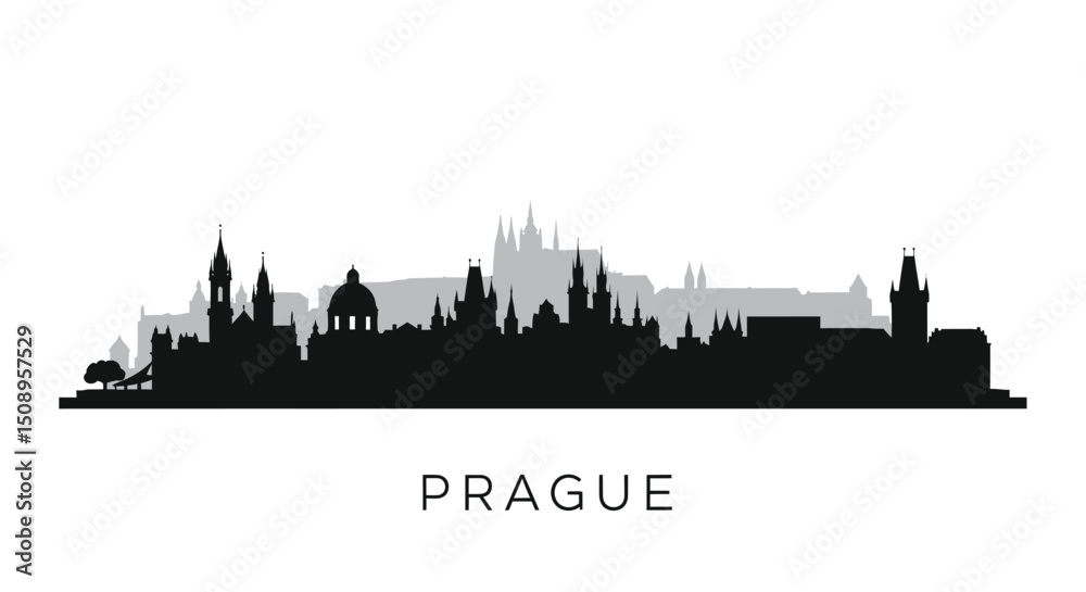 Naklejka premium Prague with Czechia, and City Skyline Silhouette.