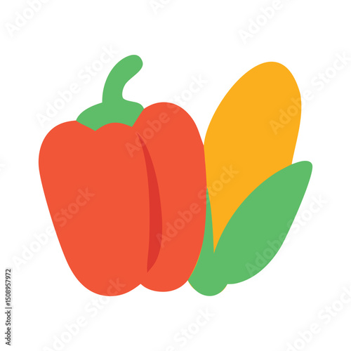 Red bell pepper and yellow corn. Suitable for food blogs, recipes, farm produce marketing materials, or healthy eating concepts.