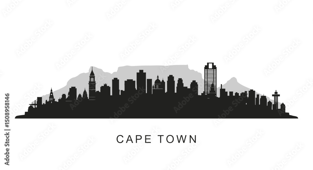 Fototapeta premium Cape Town Skyline Silhouette with South Africa.