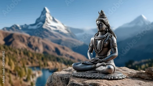 Shiva statue on mountain top photo