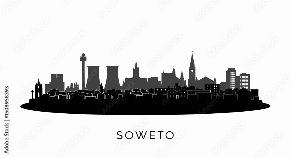 Naklejka premium Soweto Skyline Silhouette with Cityscape, and South Africa.