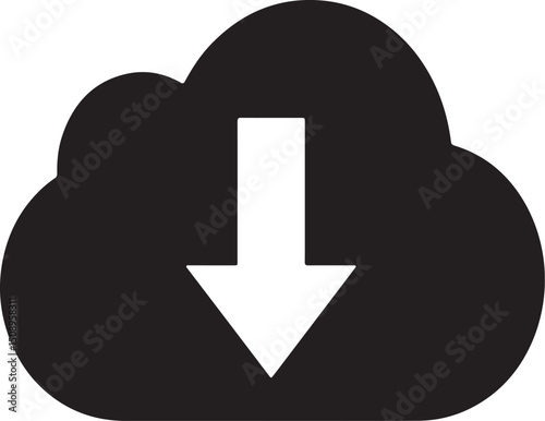 Cloud computing icon depicting downloading information for digital data access