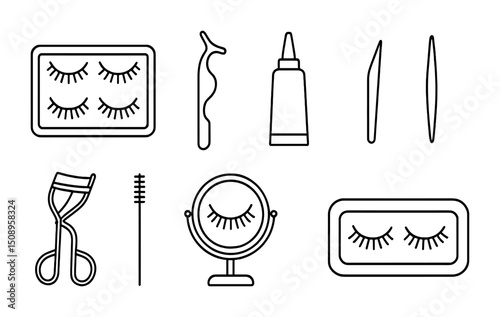 Eyelash extensions and beauty tools for makeup and cosmetic routine
