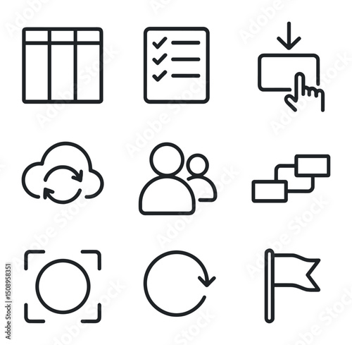 Productivity Tools Icons. Outline icon set of checking task management software: calendar check,