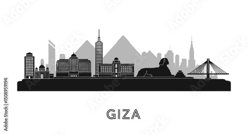 Giza Egypt Skyline Silhouette.