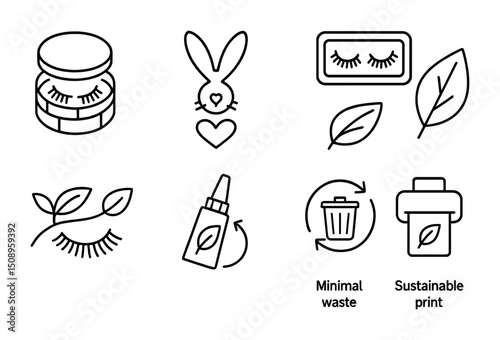 Eco-friendly cosmetics icons for minimal waste and sustainability design