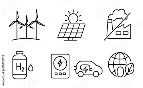 Renewable energy and sustainable technology icons for eco-friendly design