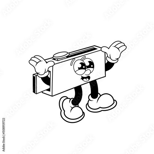 Retro character design of happy usb flash drive outline