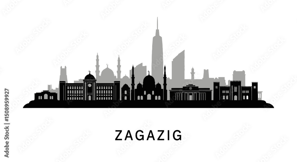 Obraz premium Zagazig Egypt skyline silhouette with city vector.