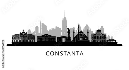 Constanta Skyline Silhouette with Romania, and Landmark.