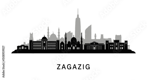 Zagazig Egypt skyline silhouette with city vector.