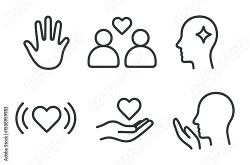 Minimalist icons of human connection and compassion concepts