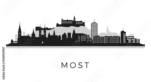 Most City Skyline with Czech Republic Silhouette Vector.