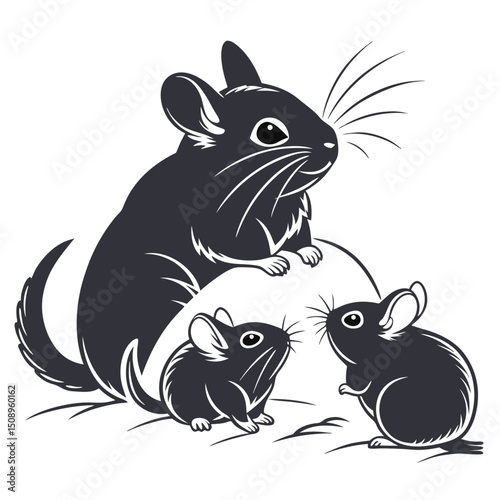 Chinchilla family illustration mother chinchilla and two chinchilla pups vector graphic