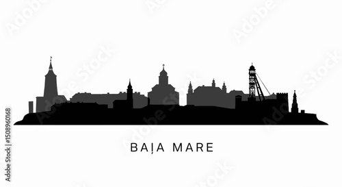 Baia Mare Romania Skyline Silhouette with Cityscape.